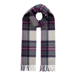 Heritage Plaid Check Cashmere Scarf With Tassels -Dents 4 2050 Ivory