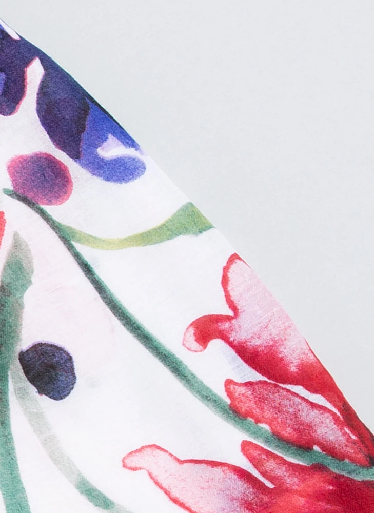 Women's Floral Print Lightweight Scarf With Border 4 Women's Floral Print Lightweight Scarf With Border - Image 2