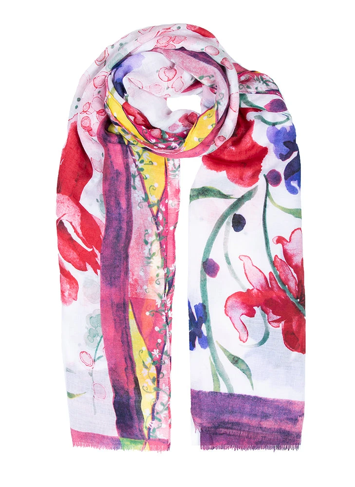 Women's Floral Print Lightweight Scarf With Border 3 Women's Floral Print Lightweight Scarf With Border