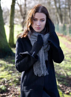 Women's Plain Tweed-Effect Midweight Scarf With Tassels -Dents 4 2607 Charcoal