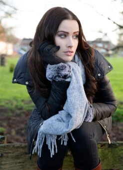 Women's Plain Tweed-Effect Midweight Scarf With Tassels -Dents 4 2607 Dove Grey