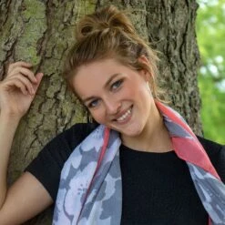 Women’s Abstract Floral Print Lightweight Scarf With Border -Dents 4 2621 Grey