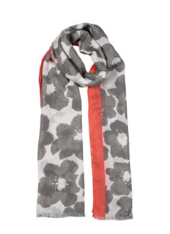 Women’s Abstract Floral Print Lightweight Scarf With Border -Dents 4 2621Grey