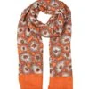 Women’s Abstract Circle Print Lightweight Scarf With Block Colour Ends -Dents 4 2622Orange