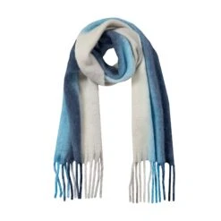 Women’s Stripe Blanket Scarf With Tassels -Dents 4 2659 Sky Blue Winter White