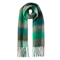 Women’s Large-Checked Blanket Scarf With Tassels -Dents 4 2660 Forest Green Emerald