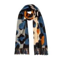 Women’s Colourful Leopard Print Scarf With Tassels -Dents 4 2667 Royal Blue Tan