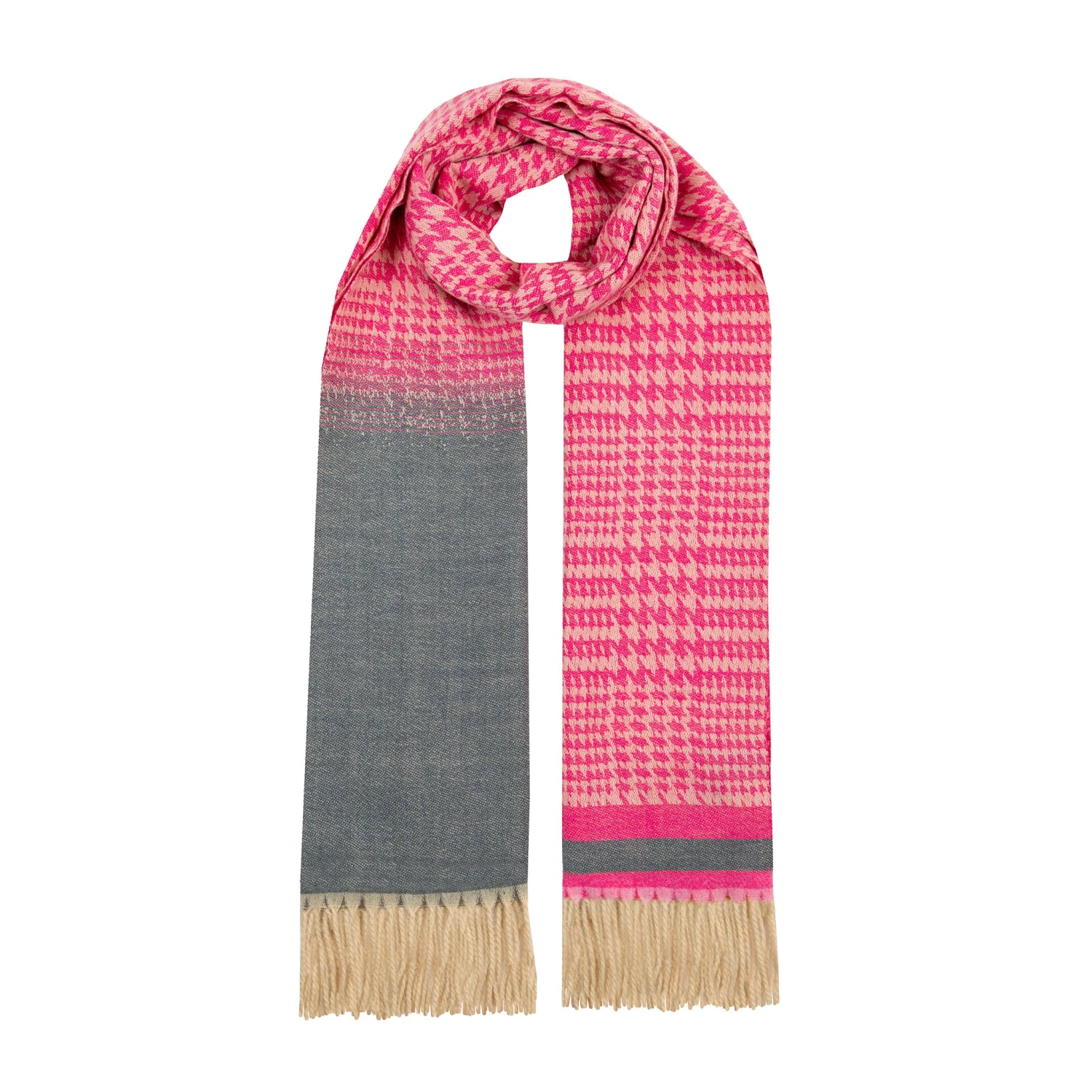 Women’s Dogtooth Scarf With Asymmetric Details And Tassels 5 Women’s Dogtooth Scarf With Asymmetric Details And Tassels - Image 3