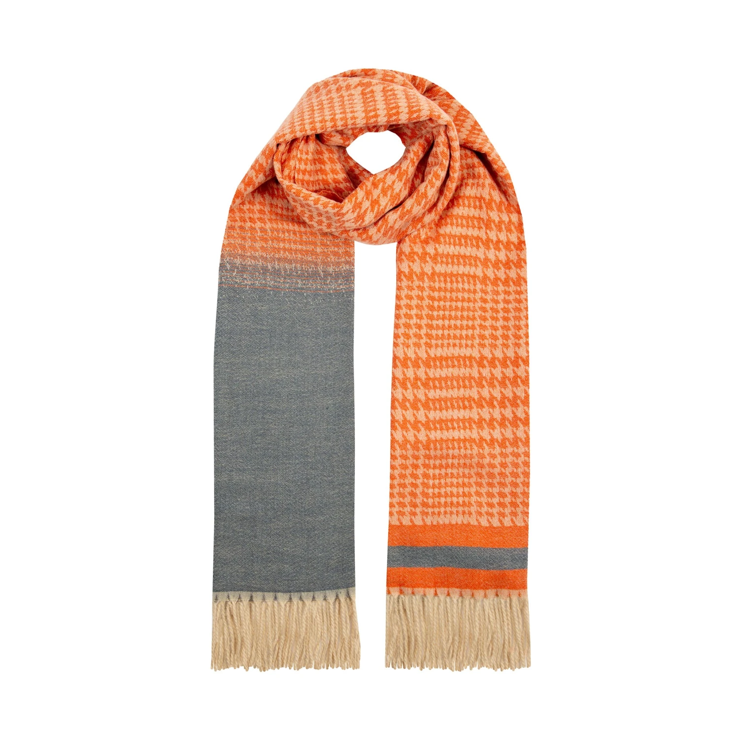 Women’s Dogtooth Scarf With Asymmetric Details And Tassels 7 Women’s Dogtooth Scarf With Asymmetric Details And Tassels - Image 5