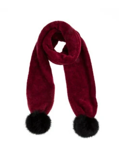 Women's Knitted Scarf With Faux Fur Pom Poms -Dents 4 2792Berry