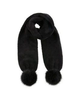 Women's Knitted Scarf With Faux Fur Pom Poms -Dents 4 2792Black