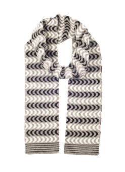 Women's Chevron Pattern Knitted Scarf -Dents 4 2833DoveBlackMainWeb