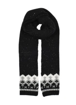 Women’s Jacquard Fair Isle Knitted Scarf With Marl Yarn -Dents 4 2848 Black