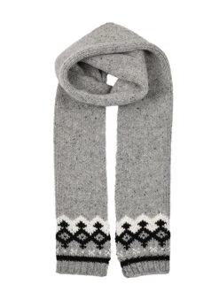 Women’s Jacquard Fair Isle Knitted Scarf With Marl Yarn -Dents 4 2848 Dove Grey