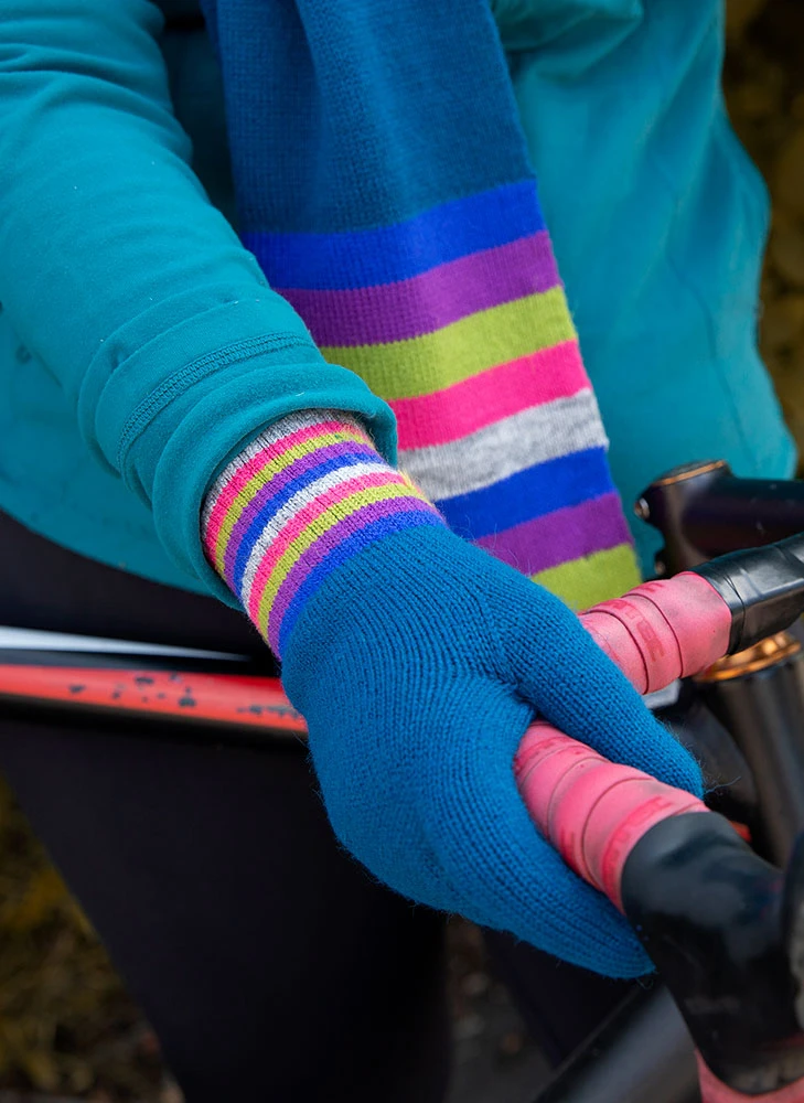 Women’s Knitted Gloves With Neon Striped Cuffs 4 Women’s Knitted Gloves With Neon Striped Cuffs - Image 2