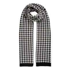 Women’s Jacquard Knitted Scarf With Dogtooth Pattern -Dents 4 2858 Black Winter White