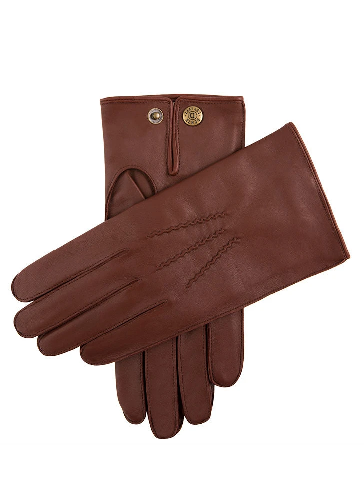 Men's Three-Point Red Cashmere-Lined Leather Gloves 10 Men's Three-Point Red Cashmere-Lined Leather Gloves - Image 8