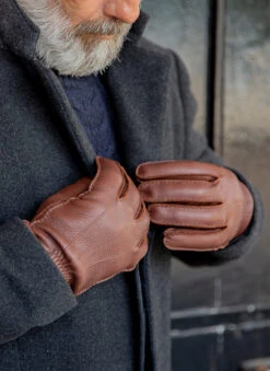 Men's Handsewn Three-Point Cashmere-Lined Deerskin Leather Gloves -Dents 5 1544 Bark d6150b1b 497d 4b27 8878 d42012aa4597
