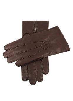 Men's Handsewn Three-Point Cashmere-Lined Deerskin Gloves -Dents 5 1545 Bark