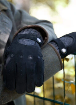 Men’s Water-Resistant Wool Blend-Lined Nubuck Leather Gloves With Knitted Cuffs -Dents 5 1625 Black 2