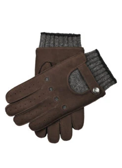 Men’s Water-Resistant Wool Blend-Lined Nubuck Leather Gloves With Knitted Cuffs -Dents 5 1625Brown
