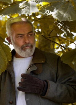 Men's Three-Point Fleece-Lined Suede Gloves With Knitted Cuffs -Dents 5 1629 Brown