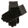 Men's Three-Point Fleece-Lined Suede Gloves With Knitted Cuffs -Dents 5 1629 black