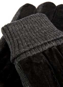 Men's Three-Point Fleece-Lined Suede Gloves With Knitted Cuffs -Dents 5 1629Black2