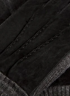 Men's Three-Point Fleece-Lined Suede Gloves With Knitted Cuffs -Dents 5 1629 20black 203