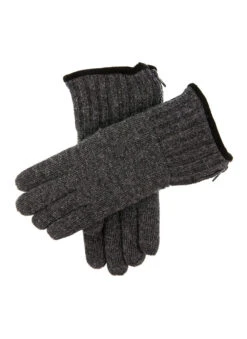 Men's Thinsulate-Lined Knitted Gloves With Zip -Dents 5 4530 charcoal