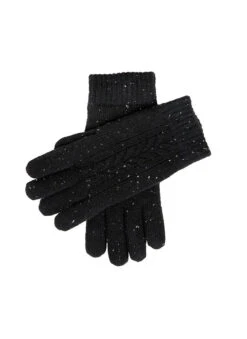 Men’s Touchscreen Cable Knit Gloves With Marl Yarn -Dents 5 4584 Black