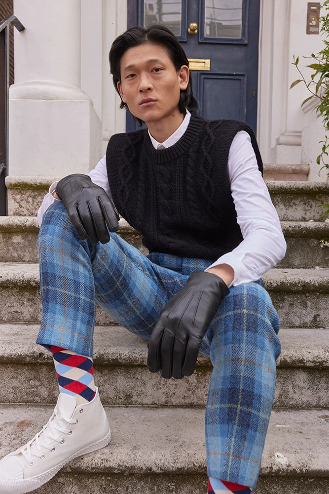 Men's Three-Point Cashmere-Lined Shorter Finger Leather Gloves 4 Men's Three-Point Cashmere-Lined Shorter Finger Leather Gloves - Image 2