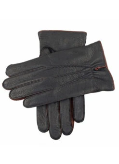 Men's Three-Point Cashmere-Lined Deerskin Leather Gloves -Dents 5 7012 20navy bark