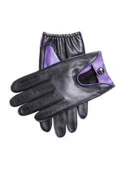 Men's Leather Driving Gloves With Colour Contrast Details -Dents 5 9051 20amethyst