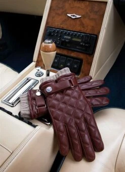 Men's Wool-Lined Quilted Leather Gloves With Knitted Cuffs -Dents 5 9053