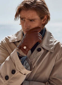 Men's Wool-Lined Quilted Leather Gloves With Knitted Cuffs -Dents 5 9053 Model