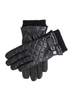Men's Wool-Lined Quilted Leather Gloves With Knitted Cuffs