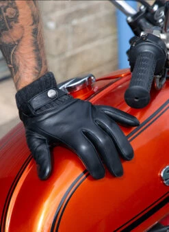 Men's Touchscreen Lined Leather Gloves With Knitted Cuffs -Dents 5 9209 Black