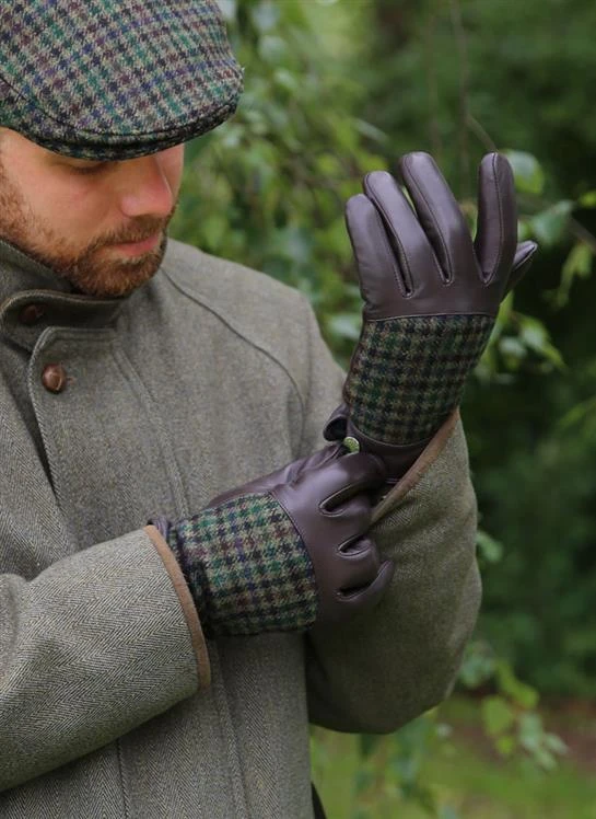 Men's Faux Fur-Lined Abraham Moon Dogtooth Tweed And Leather Gloves 4 Men's Faux Fur-Lined Abraham Moon Dogtooth Tweed And Leather Gloves - Image 2