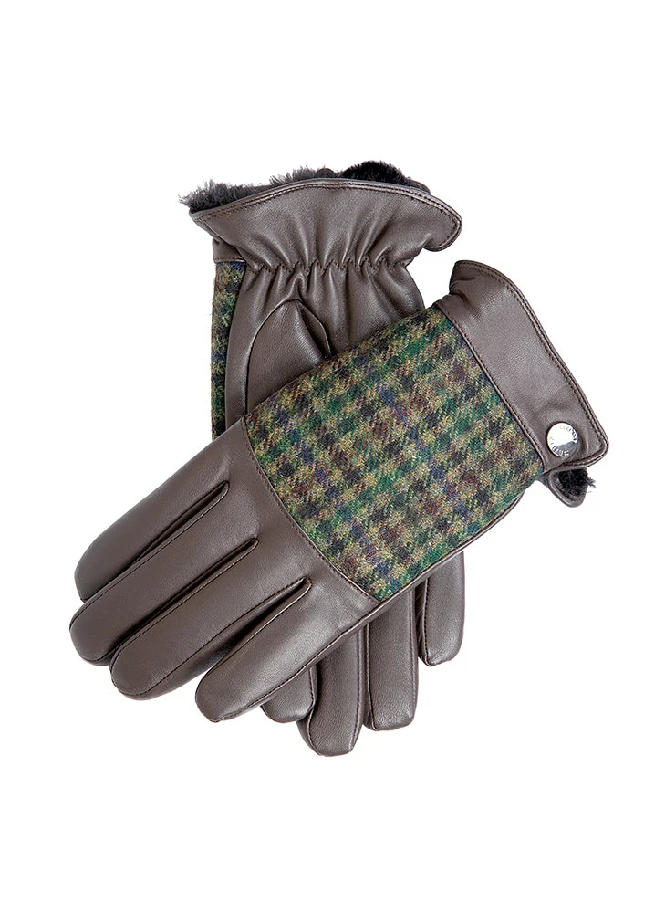 Men's Faux Fur-Lined Abraham Moon Dogtooth Tweed And Leather Gloves 3 Men's Faux Fur-Lined Abraham Moon Dogtooth Tweed And Leather Gloves