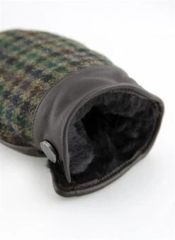Men's Faux Fur-Lined Abraham Moon Dogtooth Tweed And Leather Gloves 14 Men's Faux Fur-Lined Abraham Moon Dogtooth Tweed And Leather Gloves -Dents 5 9308 202