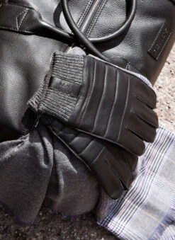 Men’s Touchscreen Water-Resistant Lined Leather Gloves With Stitch Detail -Dents 5 9310 Black