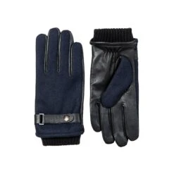 Men’s Touchscreen Lined Flannel And Leather Gloves -Dents 5 9314 Navy Black 1