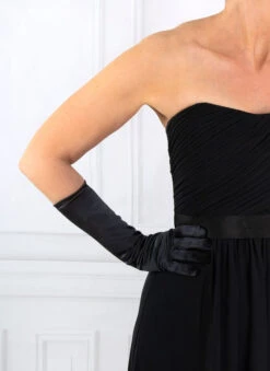 Women's Long Below-Elbow Satin Gloves -Dents 6 2102 black