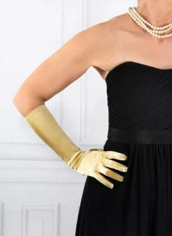 Women's Long Below-Elbow Satin Gloves -Dents 6 2102 gold