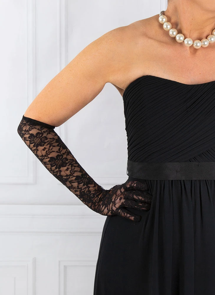 Women's Long Above-Elbow Floral Lace Gloves 4 Women's Long Above-Elbow Floral Lace Gloves - Image 2