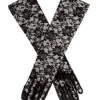 Women's Long Above-Elbow Floral Lace Gloves -Dents 6 2106Black