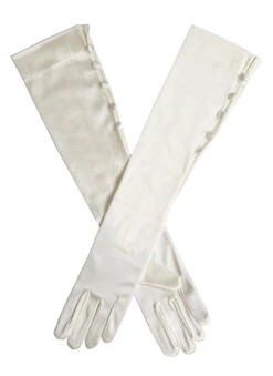 Women's Long Below-Elbow Satin Gloves With Buttons -Dents 6 2107Ivory