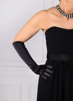 Women's Long Above-Elbow Satin Gloves -Dents 6 2181 black