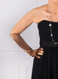 Women's Long Above-Elbow Satin Gloves -Dents 6 2181 bronze